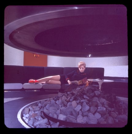 Flight attendant Sue Pedler Golden lounges at the former Braniff Hostess College in Dallas....