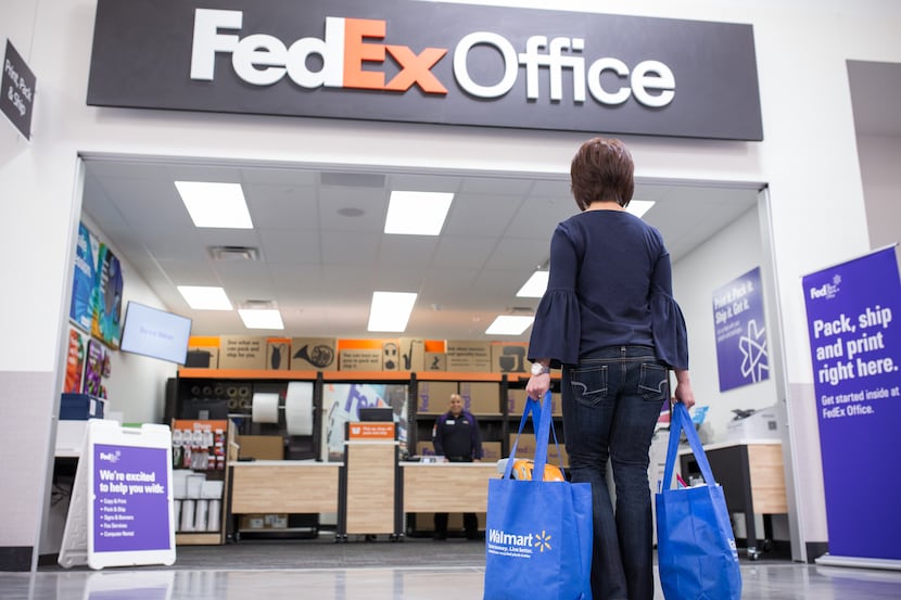 FedEx Office location in the front of a Walmart store. 
