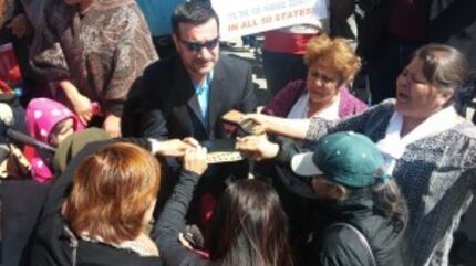  Opponents of same-sex marriage kneel and pray in Spanish today outside the Supreme Court....