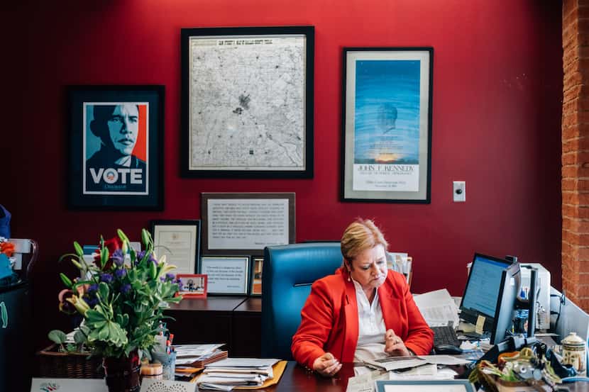 Theresa Daniel sits at her desk in her office as Dallas County Commissioner on February 14,...