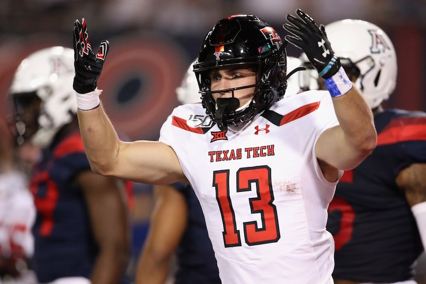 TUCSON, ARIZONA - SEPTEMBER 14:  Wide receiver McLane Mannix #13 of the Texas Tech Red...