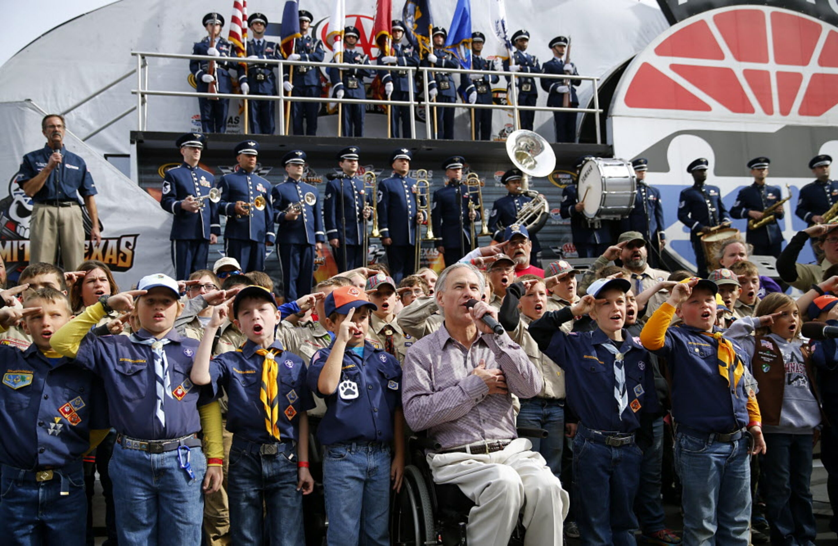 Republican Gubernatorial candidate and Texas Attorney General Greg Abbott (center) leads Cub...