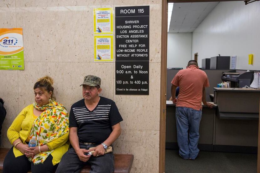 
Potential clients wait for consultations at the Eviction Assistance Center in downtown Los...