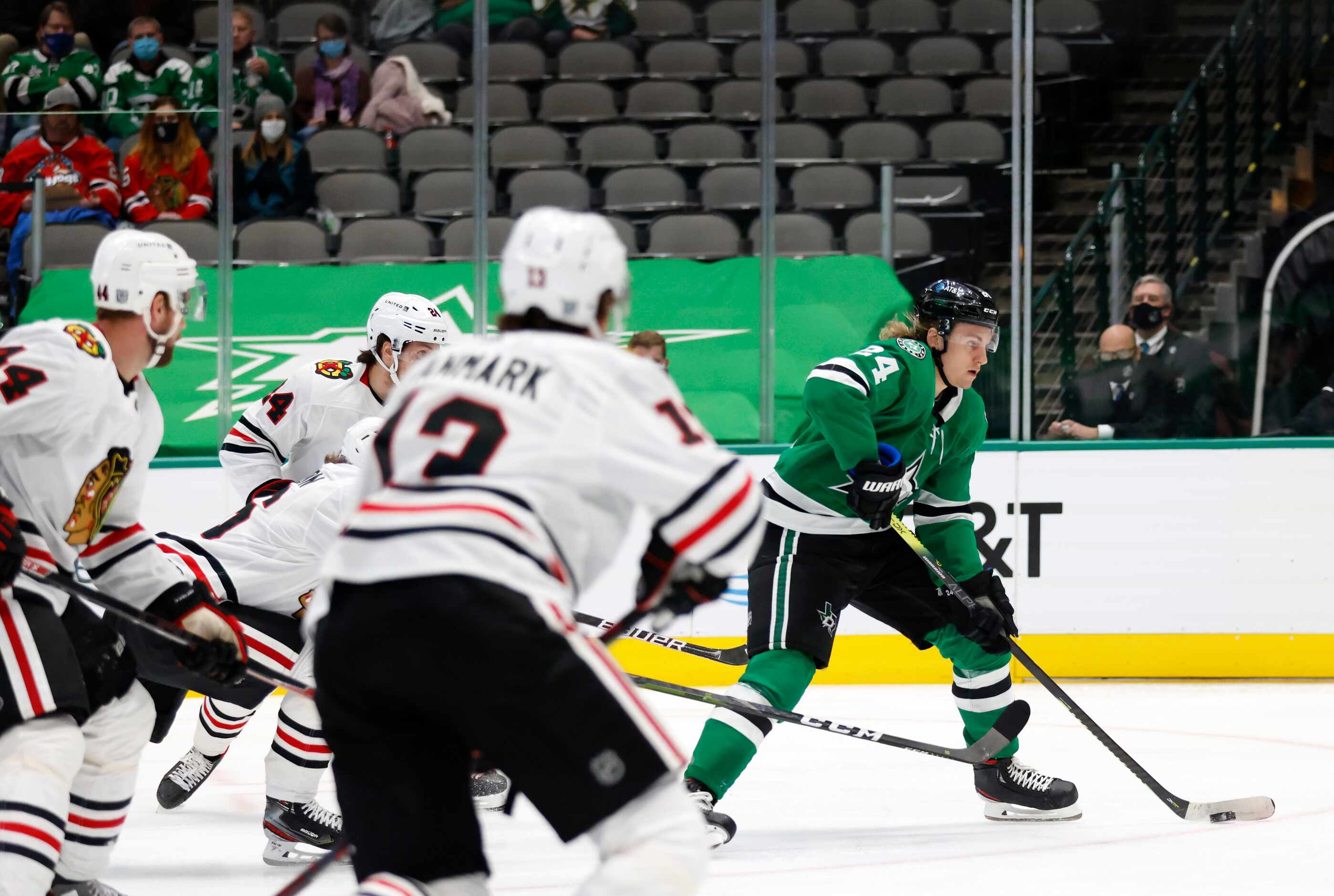 Dallas Stars left wing Roope Hintz (24) prepares to take a shot on goal in a game against...