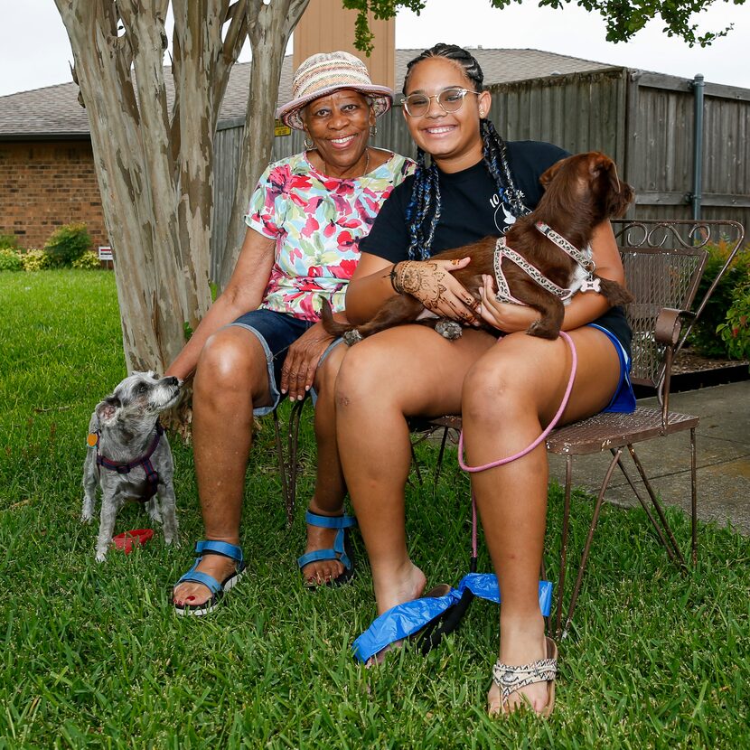 Althea Hills (left) and her granddaughter Faith Hills, 11, get outside in the fresh air with...