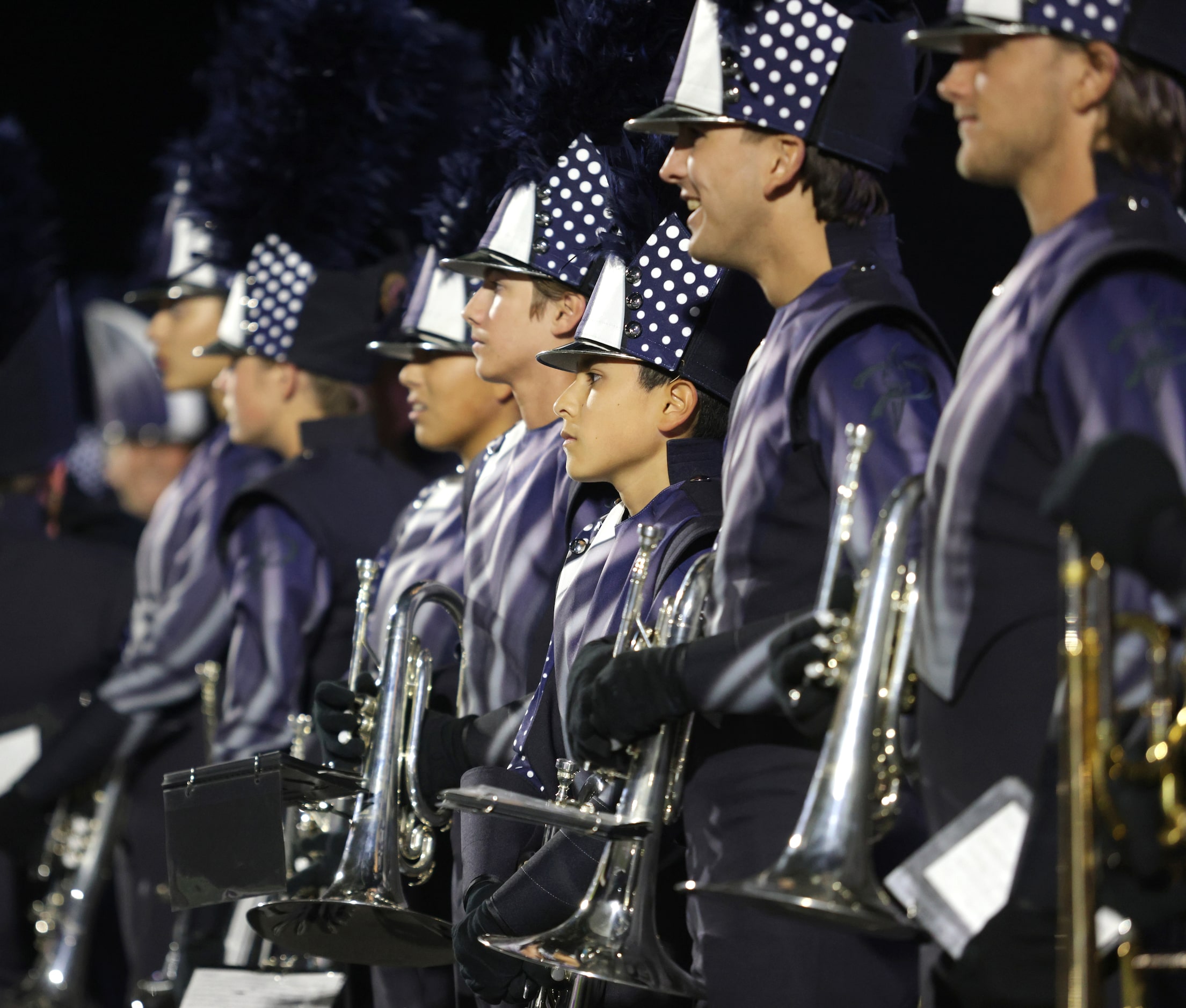 The Walnut Grove band waits to perform during the Prosper Walnut Grove High School versus...