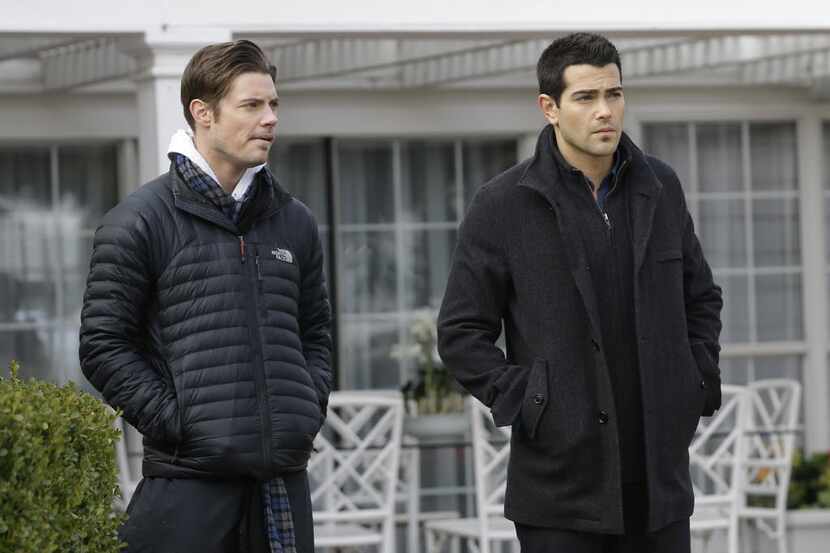  Josh Henderson, left, and Jesse Metcalfe rehearse a scene during production of the...