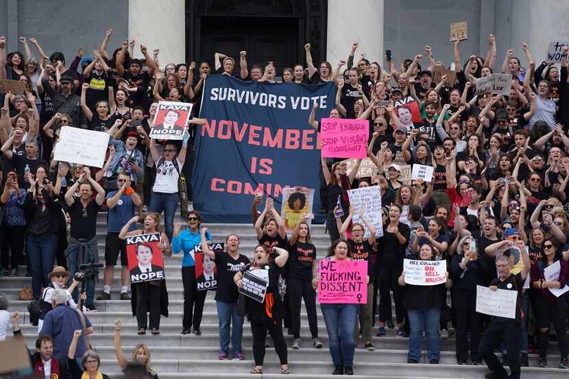Protesters against U.S. Supreme Court nominee Brett Kavanaugh demonstrate at the U.S....