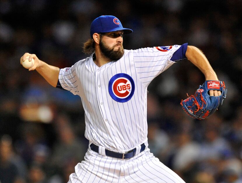 FILE - This Sept. 19, 2016 file photo shows Chicago Cubs starter Jason Hammel delivering a...