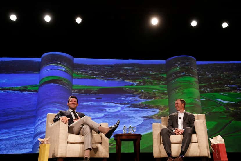 Tony Romo and Jordan Spieth during "A Conversation With a Living Legend" at the Hilton...
