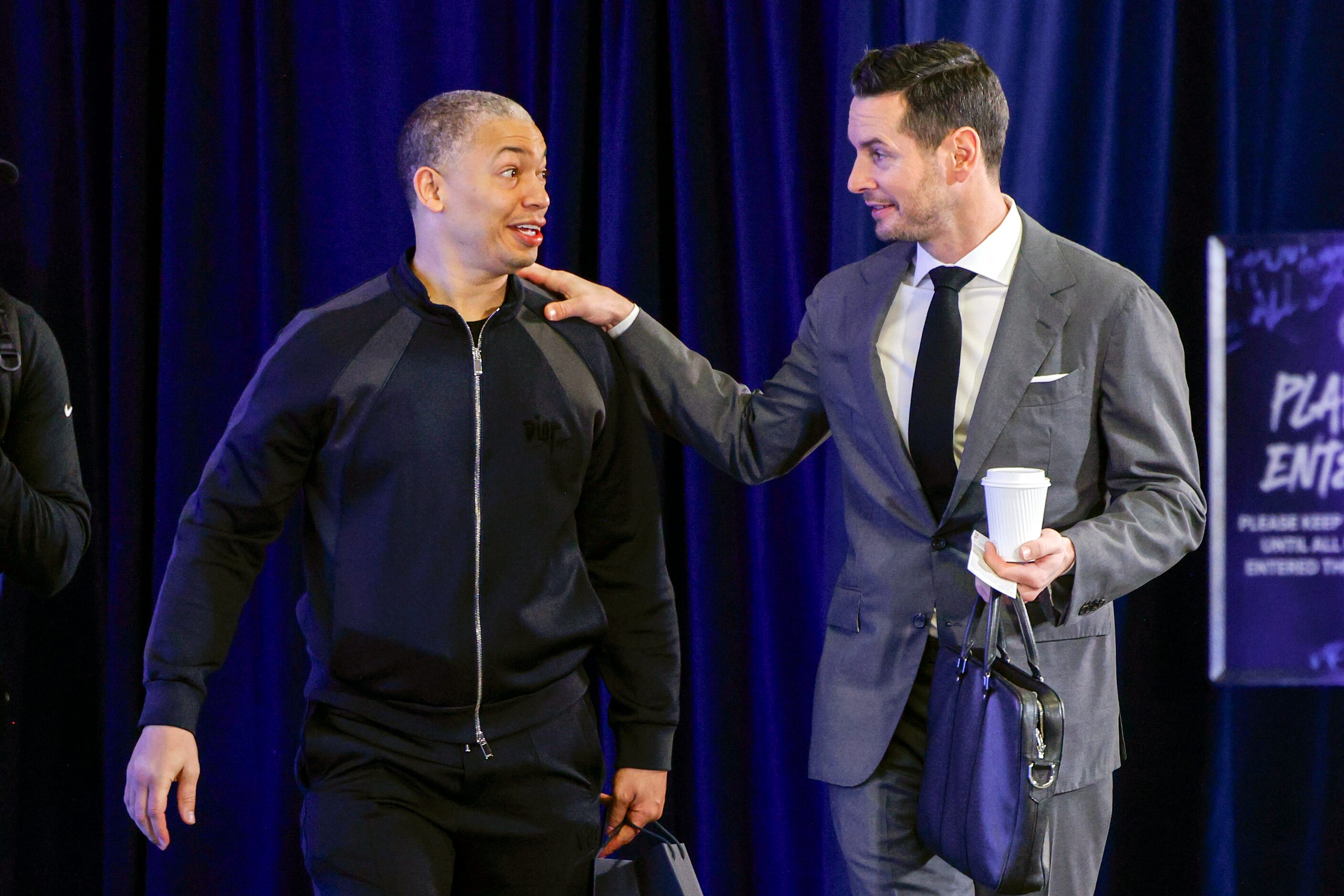 LA Clippers head coach Ty Lue (left) talks with ESPN analyst JJ Redick before Game 6 of an...