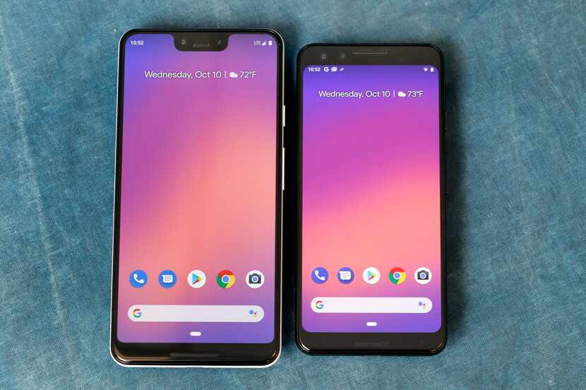 The Goole Pixel 3, right, and the Pixel 3 XL.