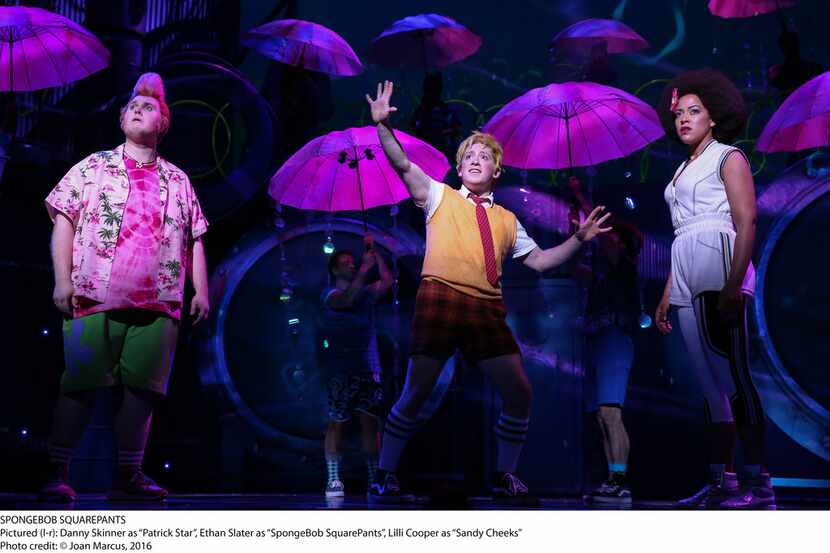 From left: Danny Skinner, Ethan Slater and Lilli Cooper star in the Chicago production of...