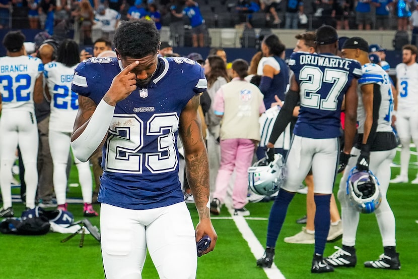 Dallas Cowboys running back Rico Dowdle leaves the field after a 47-9 loss to the Detroit...