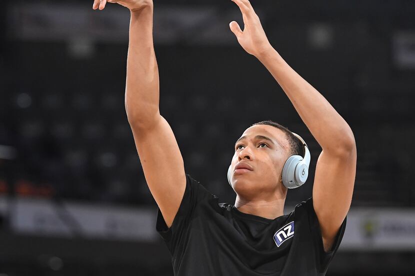 RJ Hampton of the Breakers warms up before the start of  the round 15 NBL match between the...
