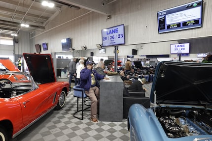 A variety of cars are on display during an auction at Manheim in Dallas, Texas, December 18,...