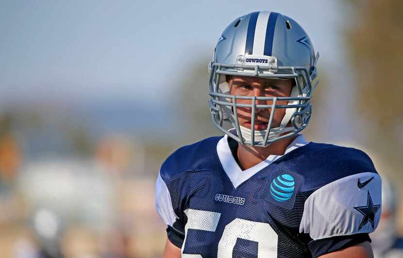 Dallas Cowboys linebacker Sean Lee practices during the afternoon practice at the training...