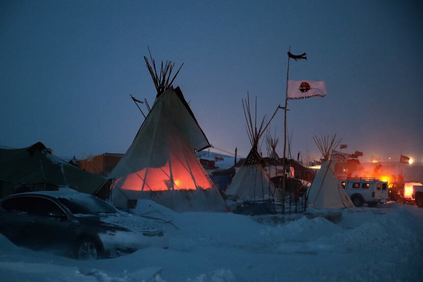 CANNON BALL, ND - DECEMBER 06: Activists at Oceti Sakowin near the Standing Rock Sioux...