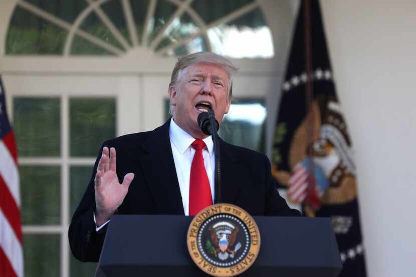 President Donald Trump speaks about the government shutdown from the Rose Garden of the...