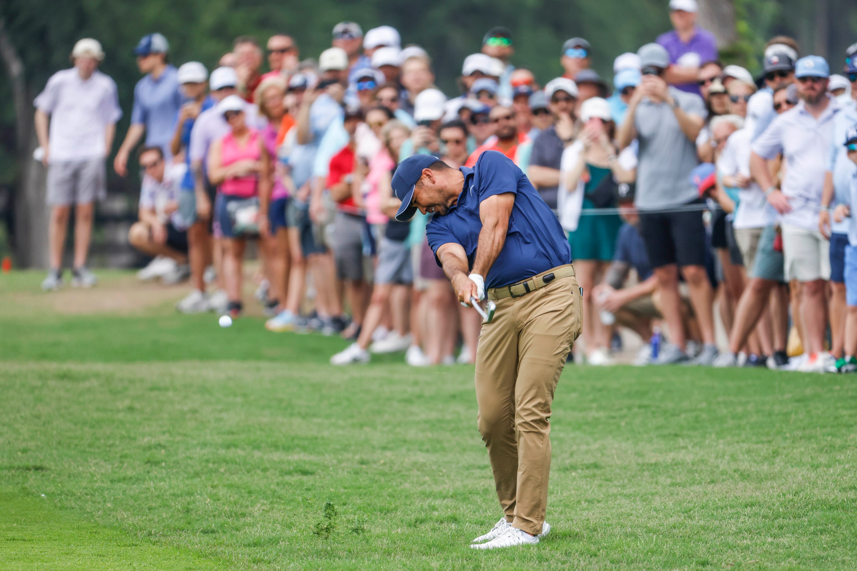 Jason Day hits on the green of the ninth hole during the second round of the AT&T Byron...