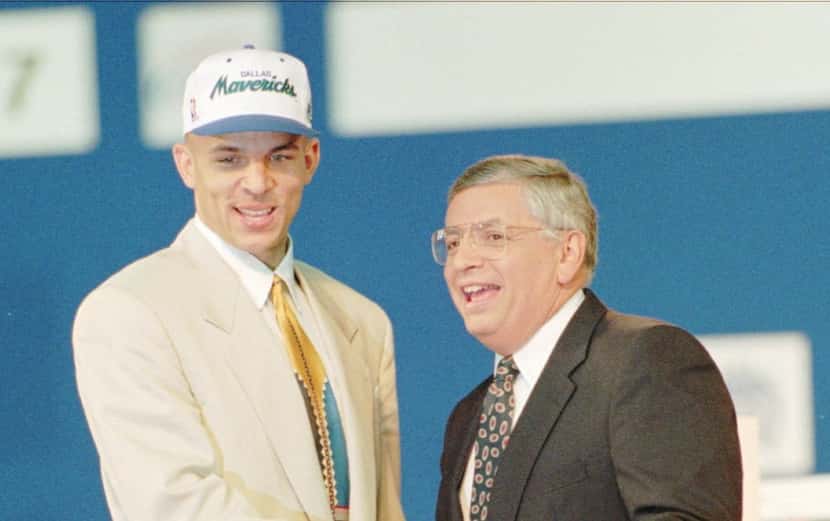 Jason Kidd of California is congratulated by NBA Commissioner David Stern at the Hoosier...