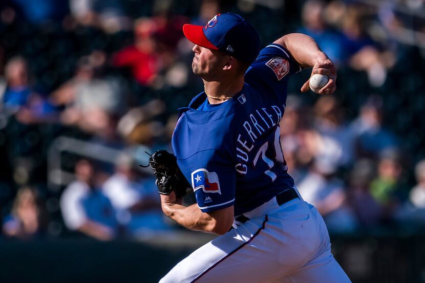 Texas Rangers pitcher Taylor Guerrieri pitches during the ninth inning of a spring training...