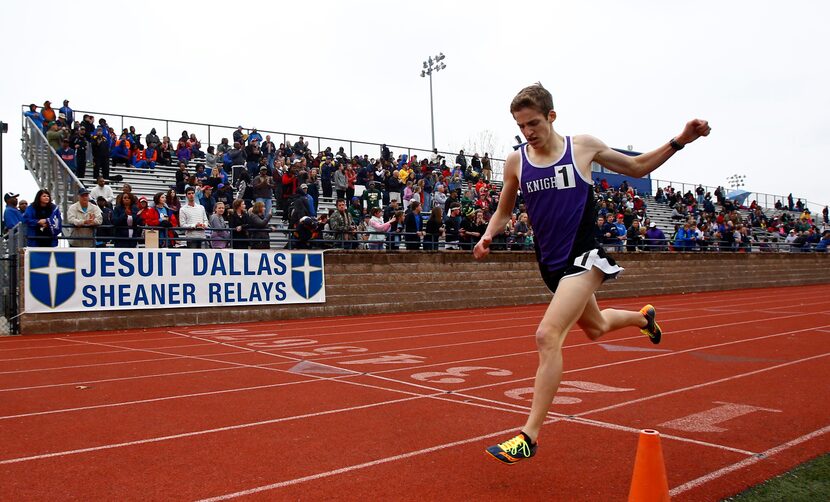 Carter Blunt of Frisco Independence runs away from the field in the 1600 meter run at the...