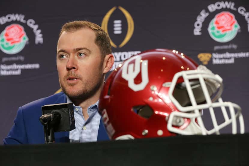 Oklahoma head coach Lincoln Riley takes questions during a news conference ahead of the Rose...
