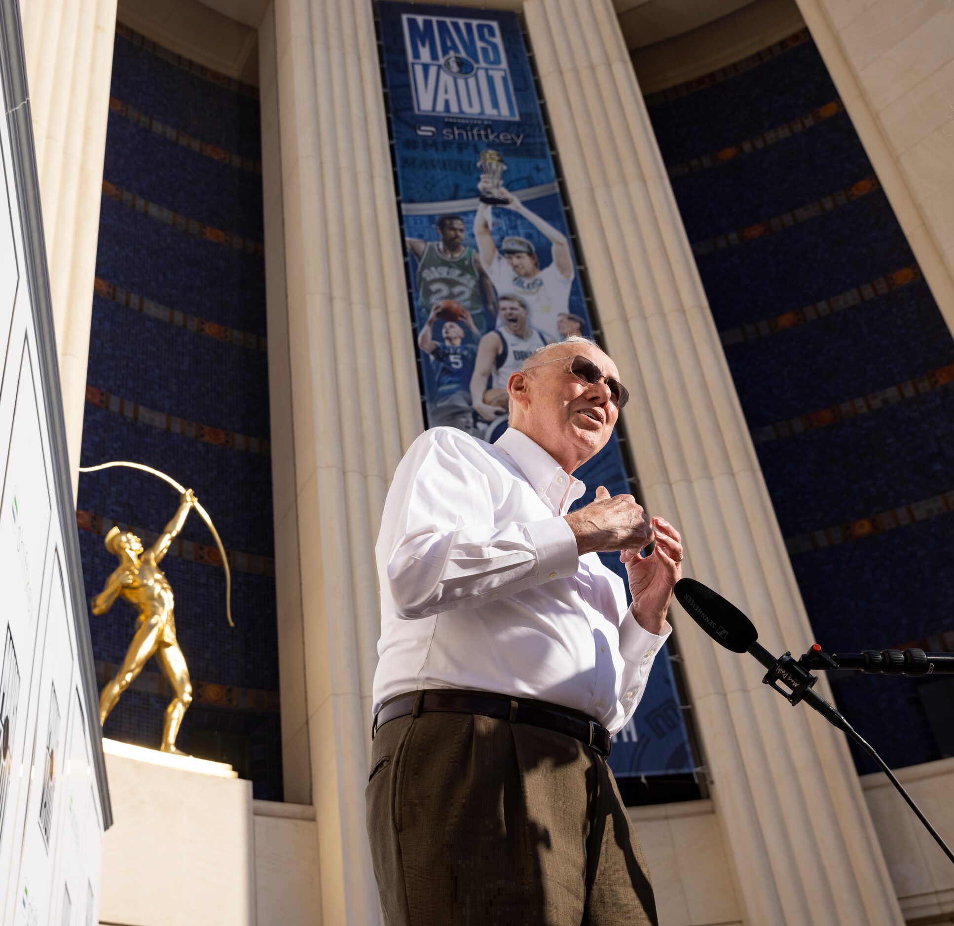 Dallas Mavericks co-founder Norm Sonju speaks to the media before entering the Mavs Vault...