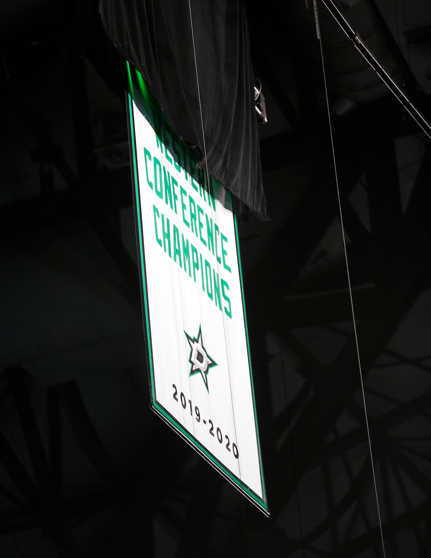 The Western Conference Champions banner is unveiled prior to the start of the game between...