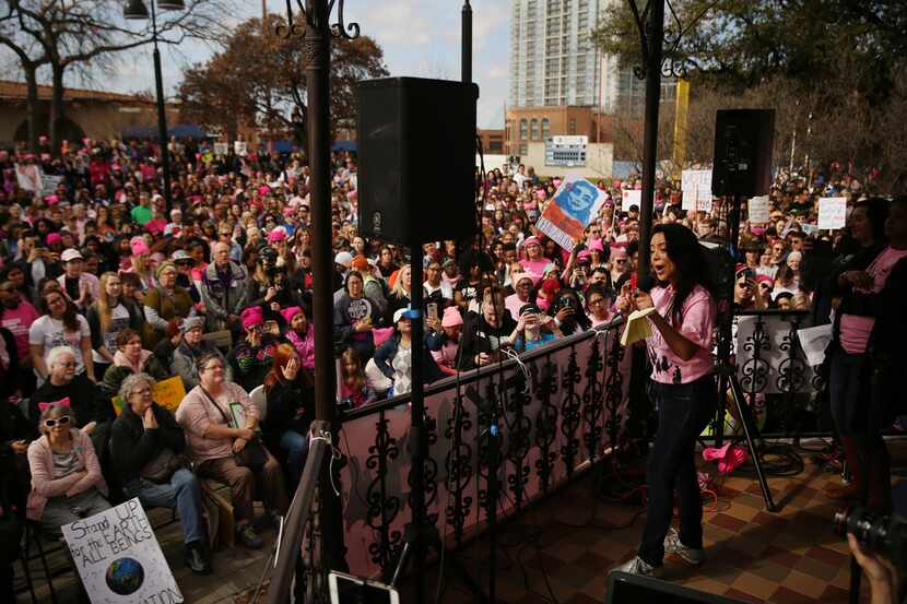 Victoria Neave, who represents Texas House District 107, spoke at Pike Park during the rally...