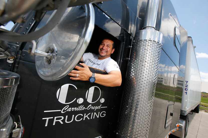 Sam Carrillo, an Arlington truck driver who uses Uber Freight, at Niagra Bottling in Dallas...