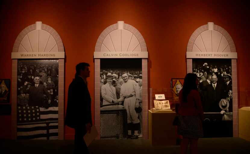 
Displays of past presidents at The Baseball: America's Presidents, America's Pastime exhibit.
