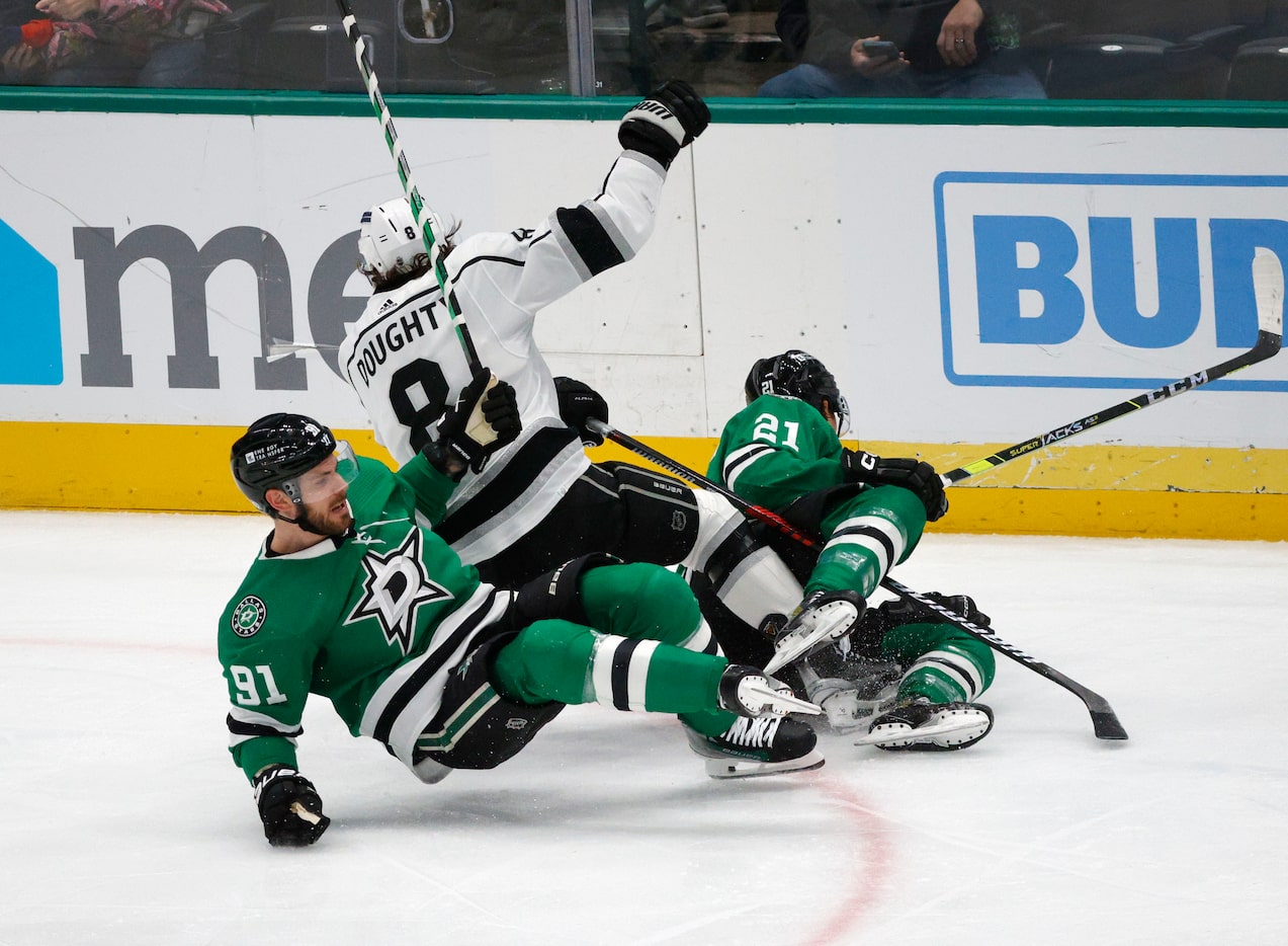 Dallas Stars center Tyler Seguin (91) and Dallas Stars left wing Jason Robertson (21)...