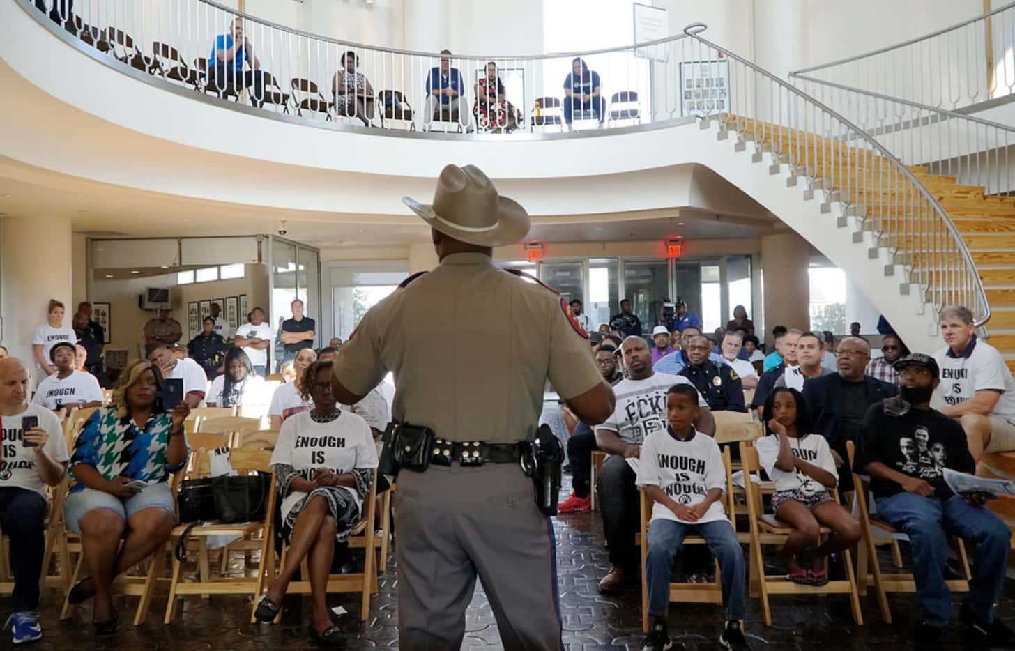 Trooper Germaine Gaspard speaks during the "Stop The Violence Community Forum" at the...