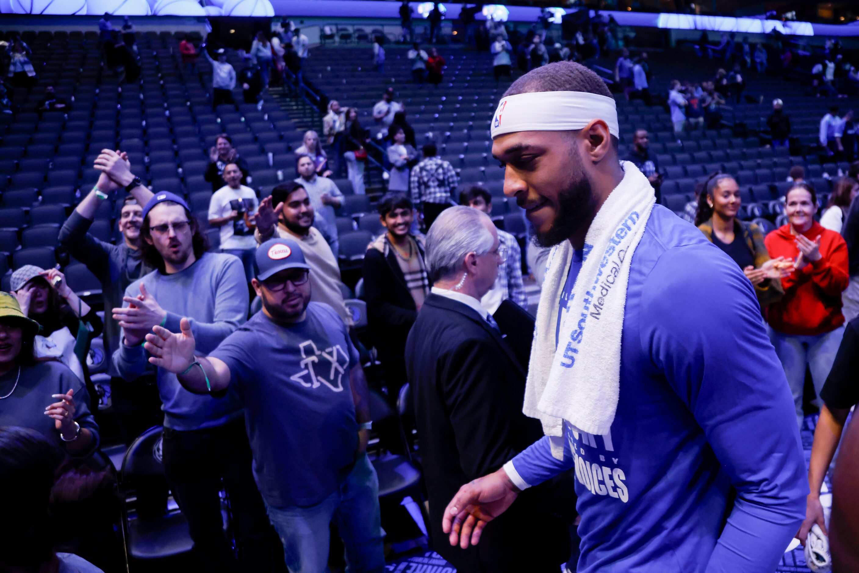 Dallas Mavericks center Daniel Gafford (21) walks off the court after defeating the Oklahoma...