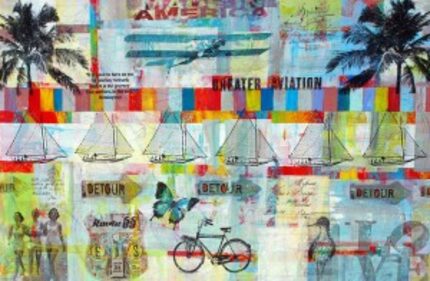  Teri Causey's paintings start with a wash of color and she adds screen printing and an...