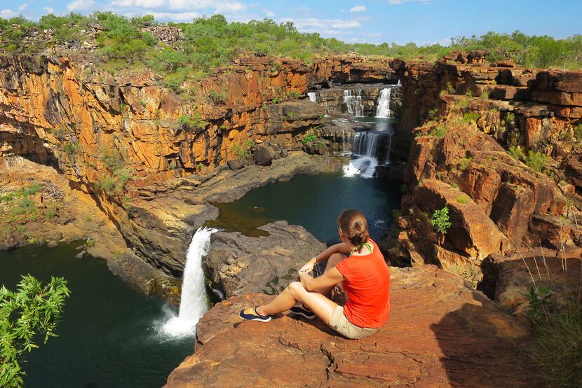 A bird's eye view of the magical cascades at Mitchell Falls 