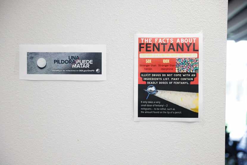 Poster about fentanyl on a hallway at R.L. Turner High School in Carrollton on Monday, Mar....