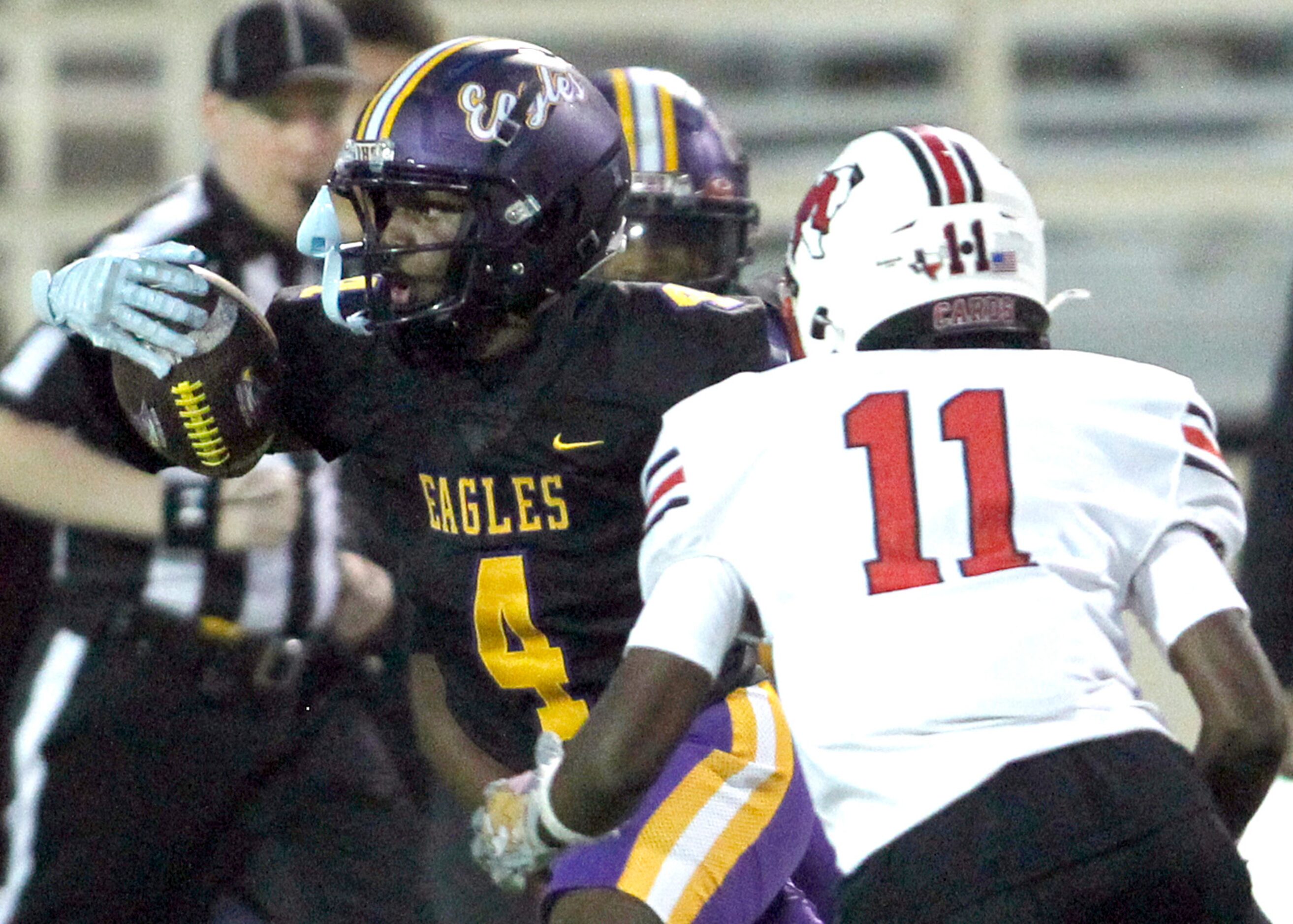 Richardson receiver Dameon Crowe (4) tacks on extra yardage after pulling in a pass during...