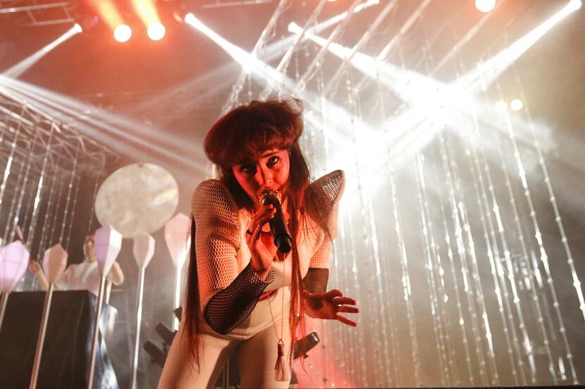 Megan James of the band Purity Ring performs for the crowd at the Bomb Factory in Dallas on...