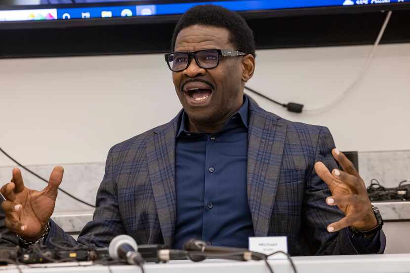 Former Cowboys wide receiver Michael Irvin speaks during a press conference to address a...
