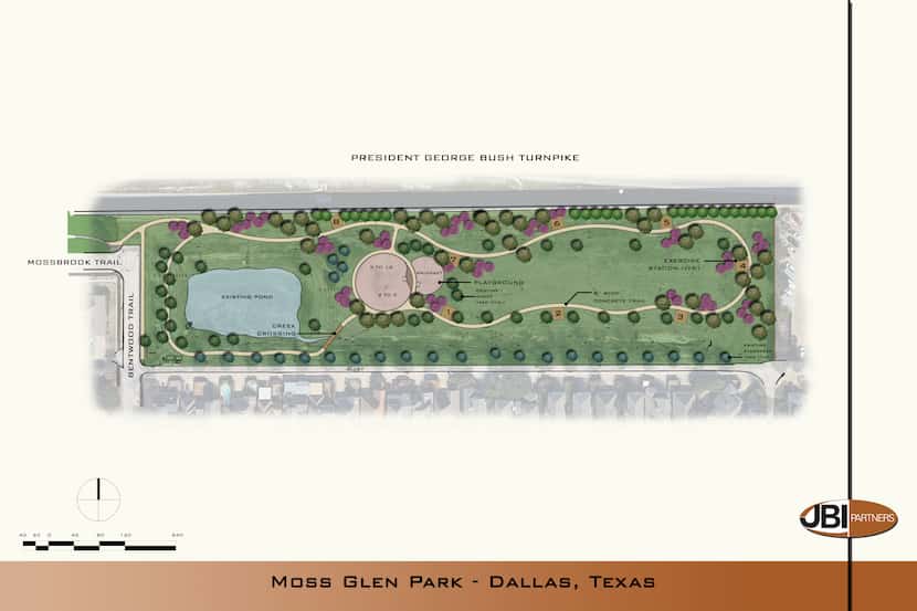 The city's construction plan for new Moss Glen Park in far North Dallas.