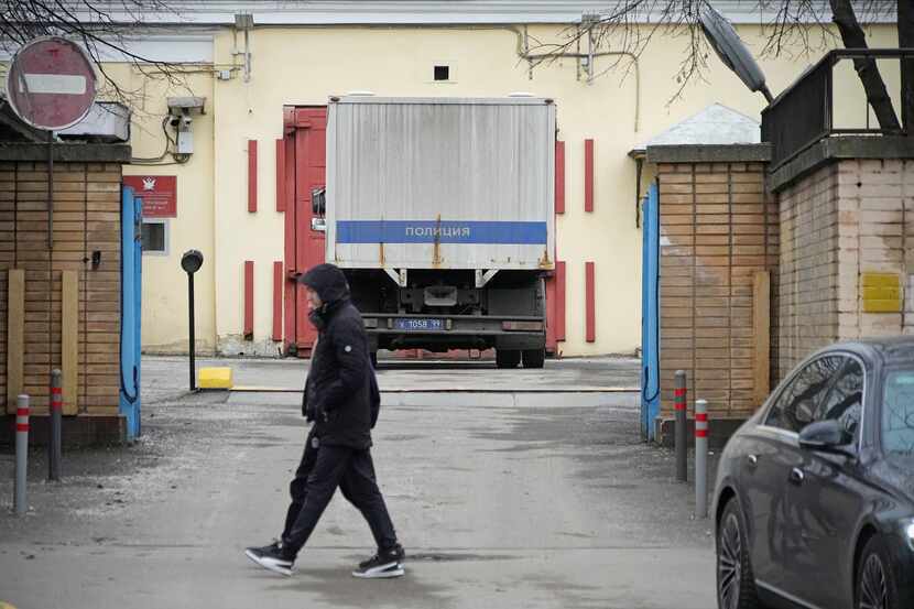 A man walks past an entrance of the Lefortovo prison, in Moscow, Russia, Thursday, March 30,...