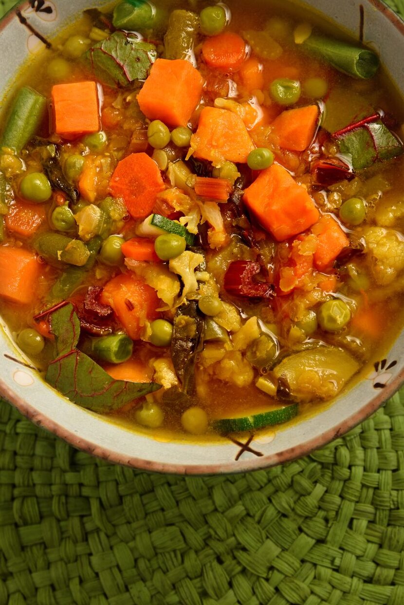 This Mixed Vegetable Soup includes red lentils, cauliflower florets, carrots, celery,...