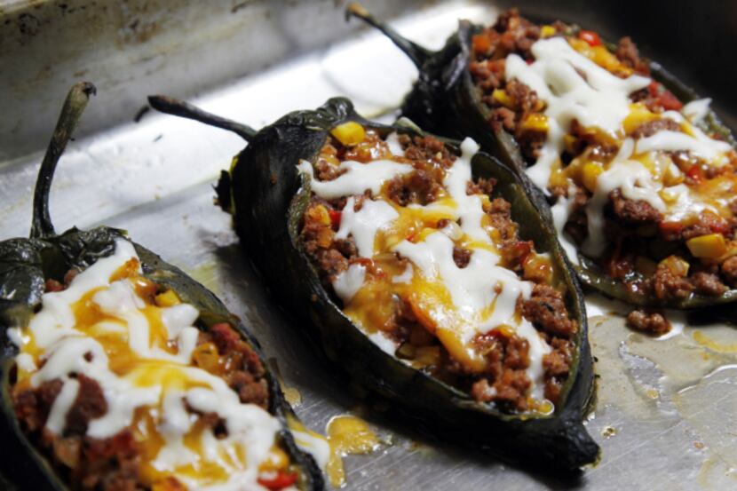 Stuffed Poblano Peppers, after they were cooked and covered with cheese, pictured on June...
