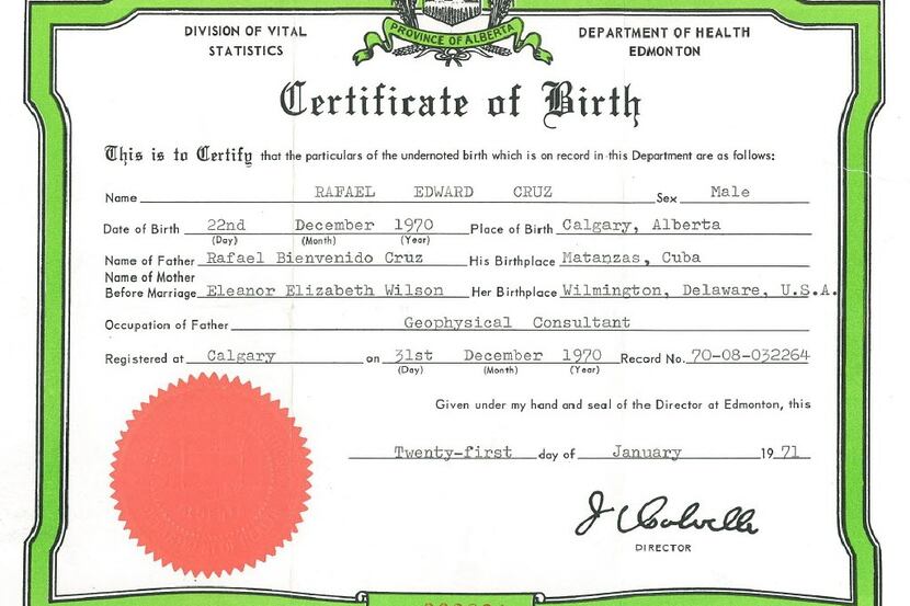 Canadian birth certificate for Sen. Ted Cruz