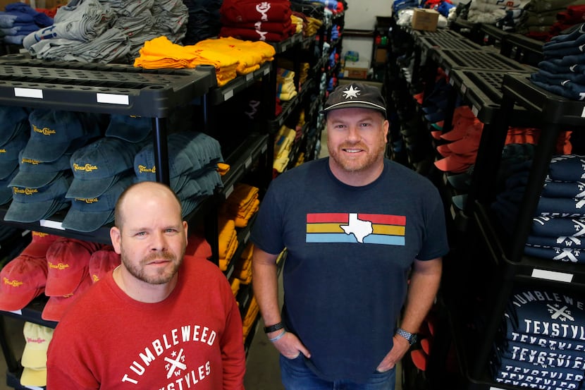 Brian Wysong (left) and Jeb Matulich started Tumbleweed TexStyles with a $700 investment....