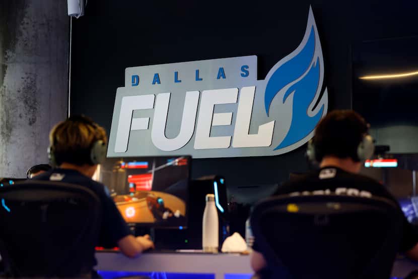 Dallas Fuel Overwatch League players practice ahead of their season opener against Houston...