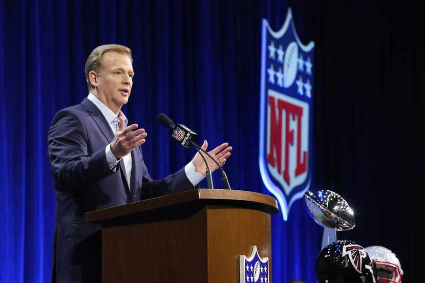 NFL Commissioner Roger Goodell holds his press conference on Wednesday, Feb. 1, 2017 at the...